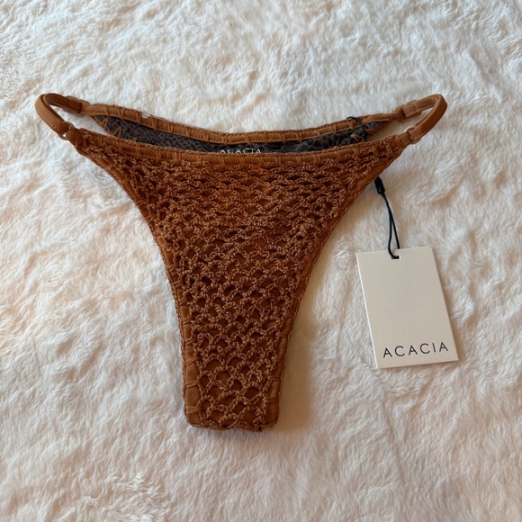 New! Acacia Neema Crochet Bikini Bottom in Tobacco 45548 - Picture 3 of 9